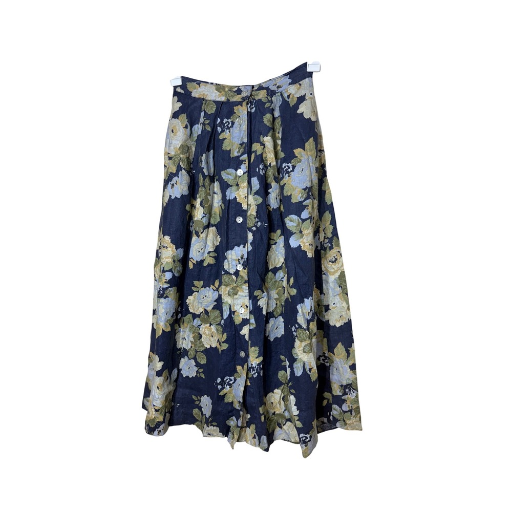 Vintage Hunter Club 100% Linen Floral Maxi Skirt Button Front Maxi Size‎ 10